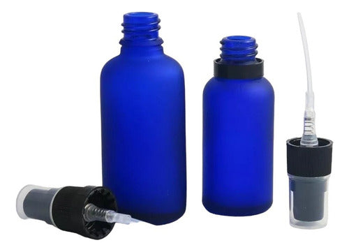 Frasco Vidrio Azul Esmerilado 50ml Con Tapa Y Spray Pack X20 0