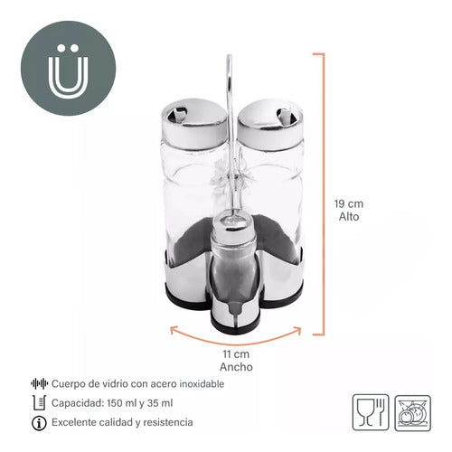 Najal Set of 4 Oil and Vinegar Dispenser Salt and Pepper Shaker Glass Stainless Steel 1