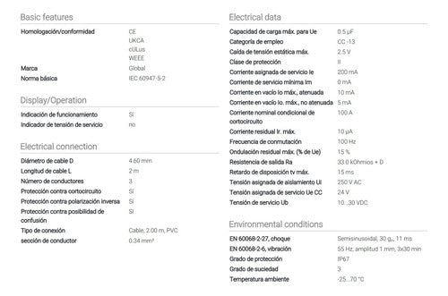 Sensor Inductivo M30 Pnp Na Con Cable 2m Balluff- Bes00aa 2