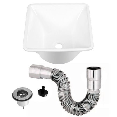 Metalgrif Alumine Sink Support Bathroom Set with Extensible Siphon and Foldable Plunger 0