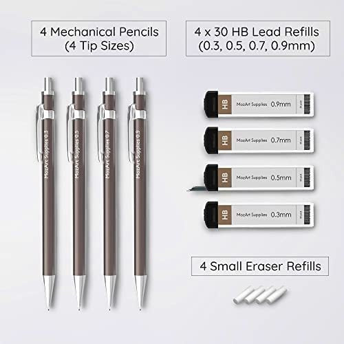 MozArt Mechanical Pencil Set with Case - 4 Sizes: 0.3, 0.5, 0.7, 0.9 mm 1