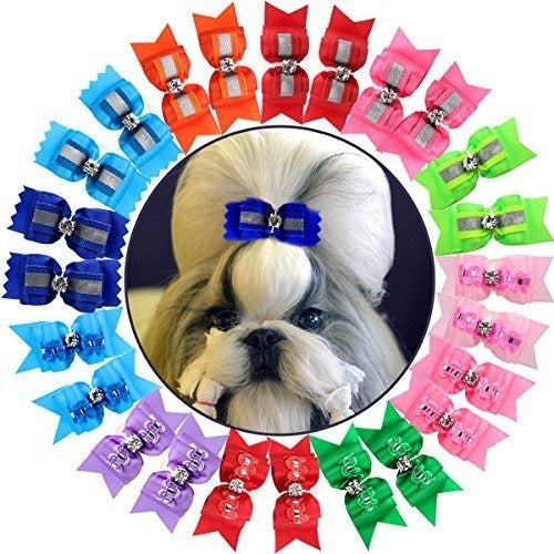 Yoy 24pcs 12 Pairs Adorable Grosgrain Bows for Pets with Elastic Bands 0