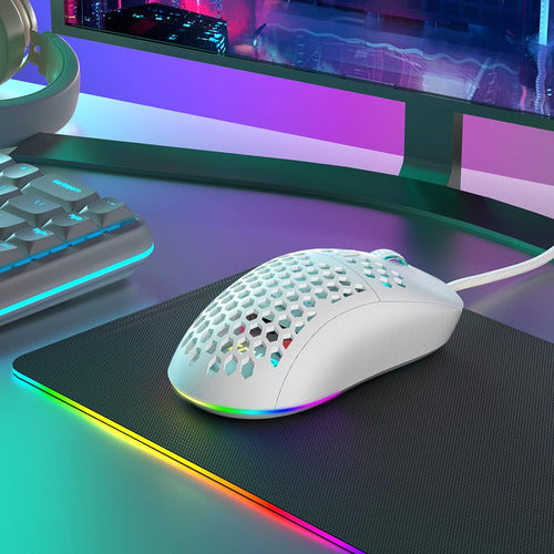 Dierya M1SE Gaming Mouse with Honeycomb Design and RGB Lights - White 7