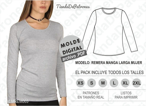 Universo Imprimible Long Sleeve Women's T-Shirt Patterns - Sizes XS to 2XL 1