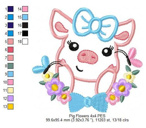 Elma Matrizes Matrix for Embroidery Children Pig Flowers 2166 1