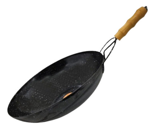 Deep Enamelled Iron Wok with Wooden Handle - Gastronomic 36cm 1