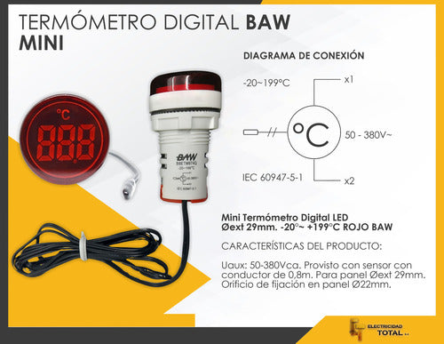 Mini Termómetro Digital Ojo De Buey Led Rojo Para Panel 1