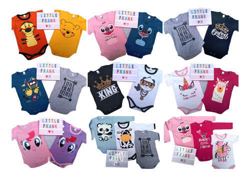 LittleFRANK Pack of 12 Short Sleeve Baby Bodysuits Assorted Designs 1