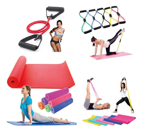 Kit Entrenamiento Fitness Pilates Yoga Mat + Bandas P/hogar 0