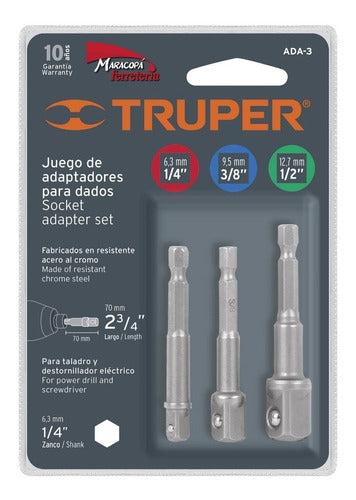 Juego Adaptadores Para Dados Encastres 1/2' 3/8' 1/4' Truper 0