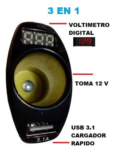 Digital Voltmeter + Fast USB Charger 3.1 + 12V, 24V Socket 1