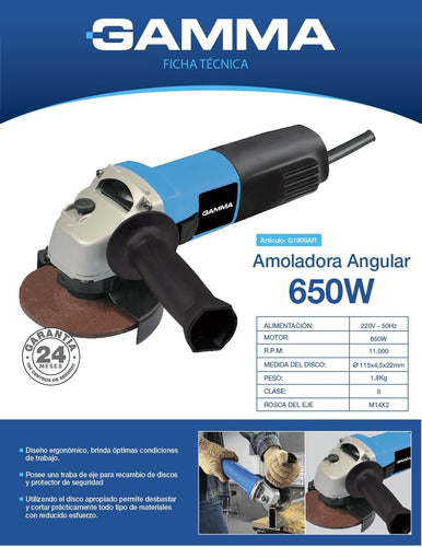 Gamma Kit 4.1/2 Angle Grinder + 650W Percussion Drill 10m 3