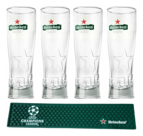 Heineken 4 Pinta Glasses 250 Ml + Champions League Mat 0