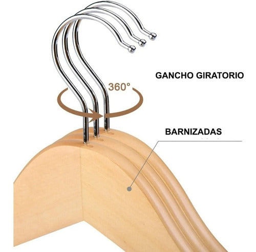 Pack 6 Perchas Infantiles De Madera Barnizada Lustrada Niño 6