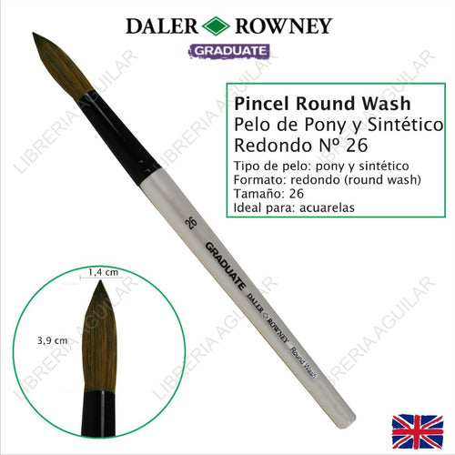 Set of 3 Daler Rowney Graduate Pony and Synthetic Brushes - Round Wash 3