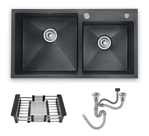 DMC Double Square Kitchen Sink Black Dream Stainless Steel Deep 0