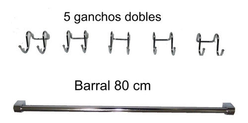 Barral Metal Cromado  Con Acc. De Fij 80 Cm Largo+ 10ganchos 1