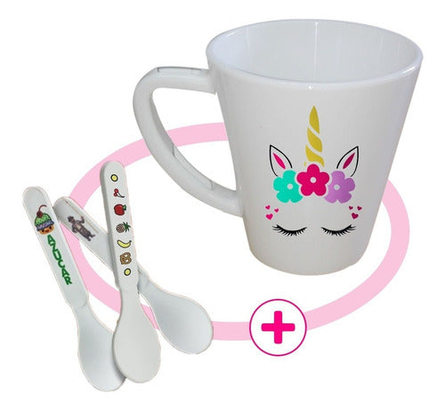 Taza Conica + Cuchara De Polimero X12 Unidades Para Sublimar 1