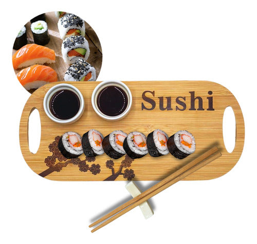 Aloha Set Para Sushi Madera Con Dos Cuencos Salsa + Palitos 0