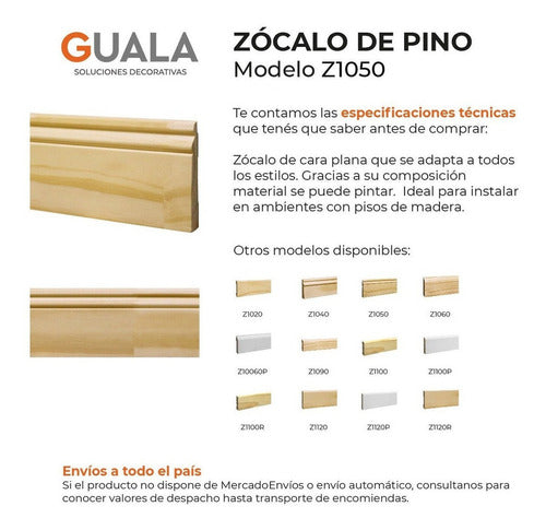 KFlooring Zocalos Madera Pino Natural P/ Piso Moldurado 94mm Tira 3m 1