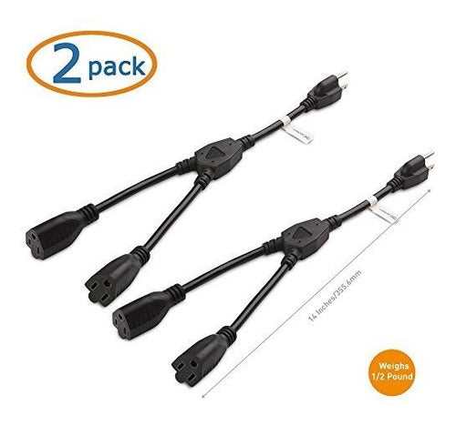 Cable Matters 2-Pack 2 Outlet Power Splitter Cord 1