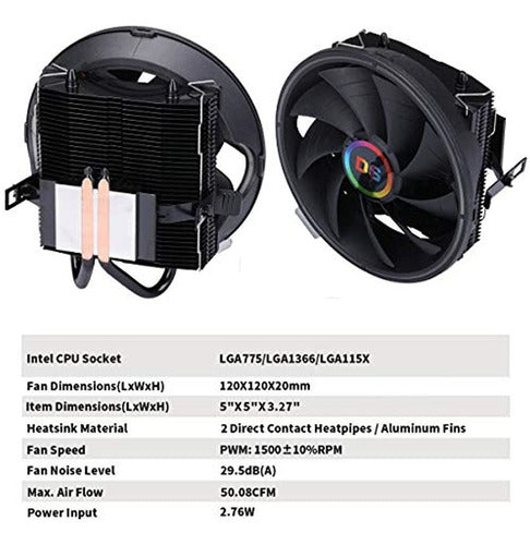 DS Leddess Black CPU Cooler - High-Performance CPU Fan with RGB Lighting 3