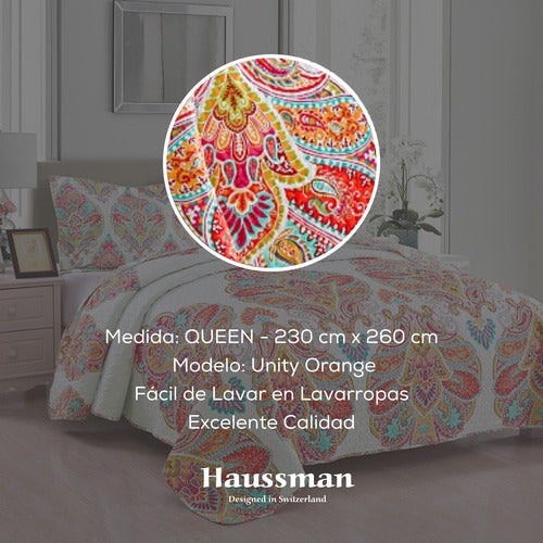 Haussman Queen Size Quilt Cover Orange 2 Plazas 1