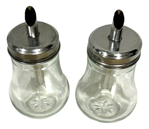 Set of 2 LeviBlanc Glass Sugar Bowls with Stainless Steel Lid 200ml Pour Spout 11x7 2