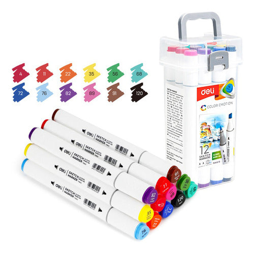 Deli Double Tip Permanent Markers Case of 12 Colors 0