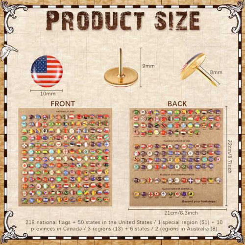 Fumete World Flags Push Pins with Board - 291 Pieces 1