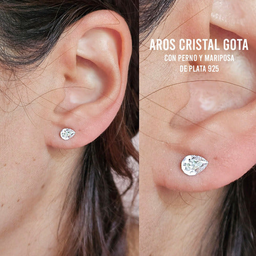 Tiempo Joyas Aros Gota 5mm Cristal Facetado, Gran Brillo. Perno Plata 1