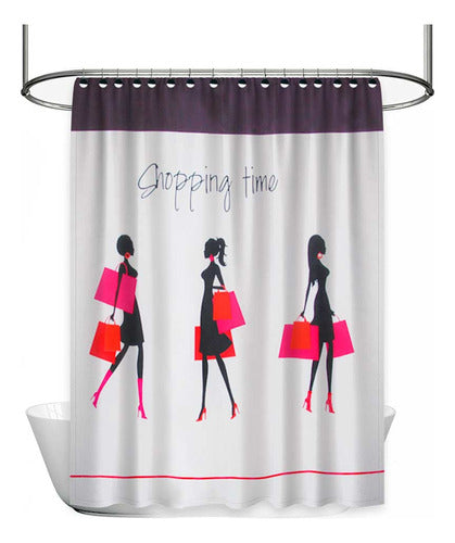 Decorinter Shopping Time Shower Curtain Combo with Lunar Hooks 0