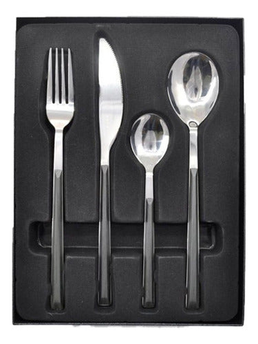 24-Piece Sakura Black Stainless Steel Cutlery Set 8