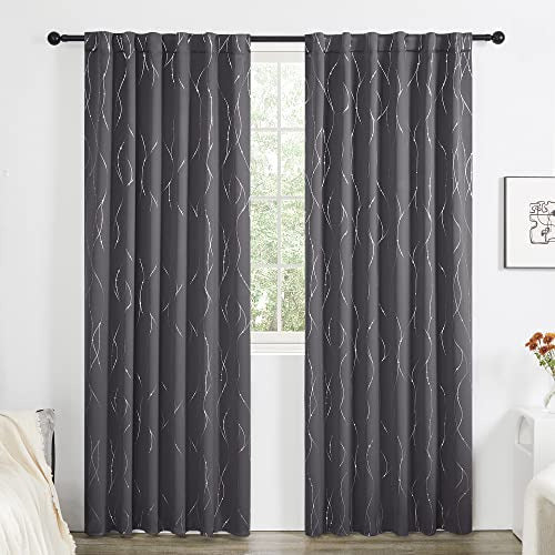 Deconovo - Light Blocking Curtains for Bedroom, 84 Inch Grey and Silver Panels with Back Tabs and Rod Pocket Design (52x84 Inch, Dark Grey, 2 Panels) 1