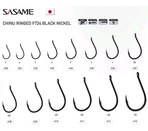 Sasame Chinu Ringed Fishing Hook F-724 Size 6/0 Black Nickel 4-Pack 1