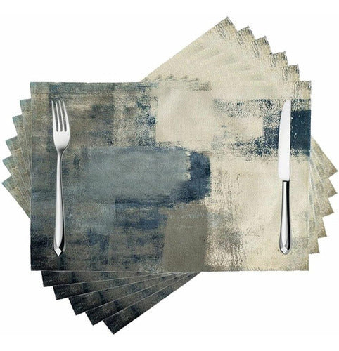 Willing Life Blue Modern Art Placemats Set of 6 White and Grey Abstract Painting 0