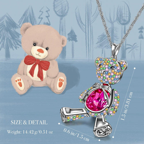 J.NINA Teddy Bear Pendant Necklace in Rose Pink with Swarovski Crystals 1