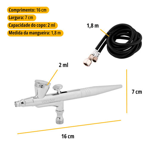 Kit Aerógrafo Com Mini Compressor Bivolt Profissional Vonder 3