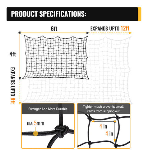 Red De Carga Elastica De 4 X 6 Pies Para Caja De Camion Que 1