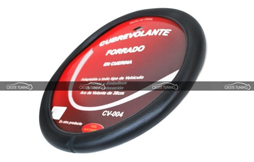 Black Synthetic Leather Round Steering Wheel Cover for Auto 0