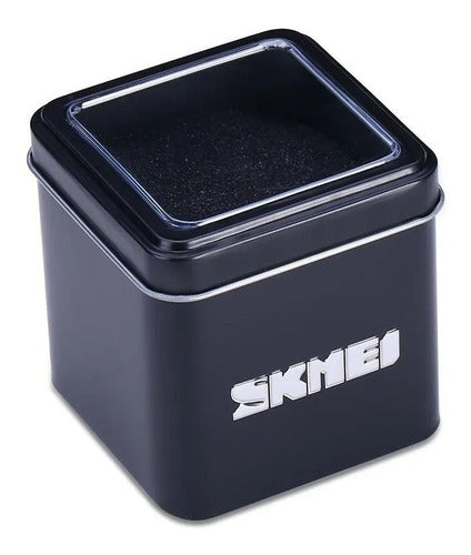 Estuche Para Reloj Skmei Caja De Metal Con Tapa Negro Mate 1