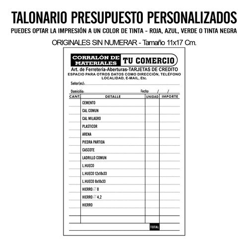 5 Talonarios Presupuesto Personalizado, Comandas, Pedidos 4