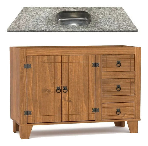 Kapan Wooden Kitchen Furniture + Grey Granite Sink Center 0