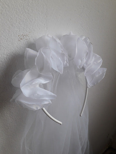 Maravinchas Cotillón 2 Flower Headbands + 1 Bride's Headband with Veil Bachelorette Party Combo 6