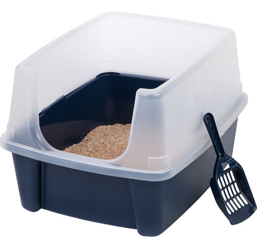 Iris Large Cat Litter Box with Scoop, Open Top Cat Litter Pan, Navy 0