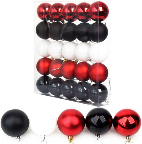 Yeooyoor Christmas Balls, 25 Red/White/Black Tree Ornaments 6cm 0