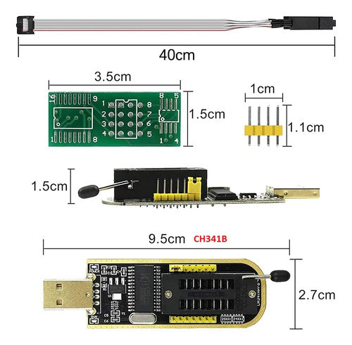 TZT USB Programmer Kit CH341B with BIOS EEPROM Clip and Cable Series 24 25 3