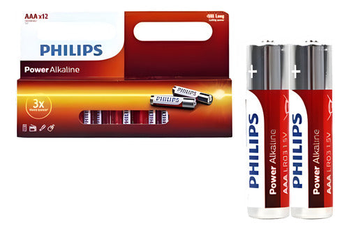 Pilas Power Alkalinas Aaa Philips Pack X 12 Unidades Kit 0