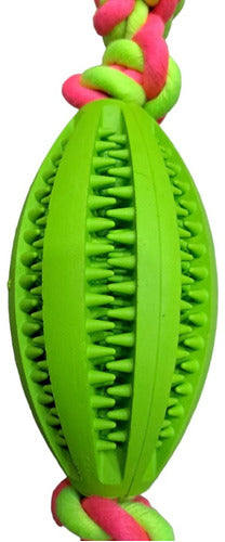 Bestia Peluda Rugby Dental Rubber Ball Toy 11cm with Braided Rope for Dogs 6