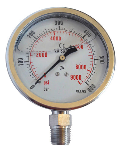 JMG HID Manómetro Con Glicerina, Inferior 63 Mm Rosca 1/2 0-600 Bar 2